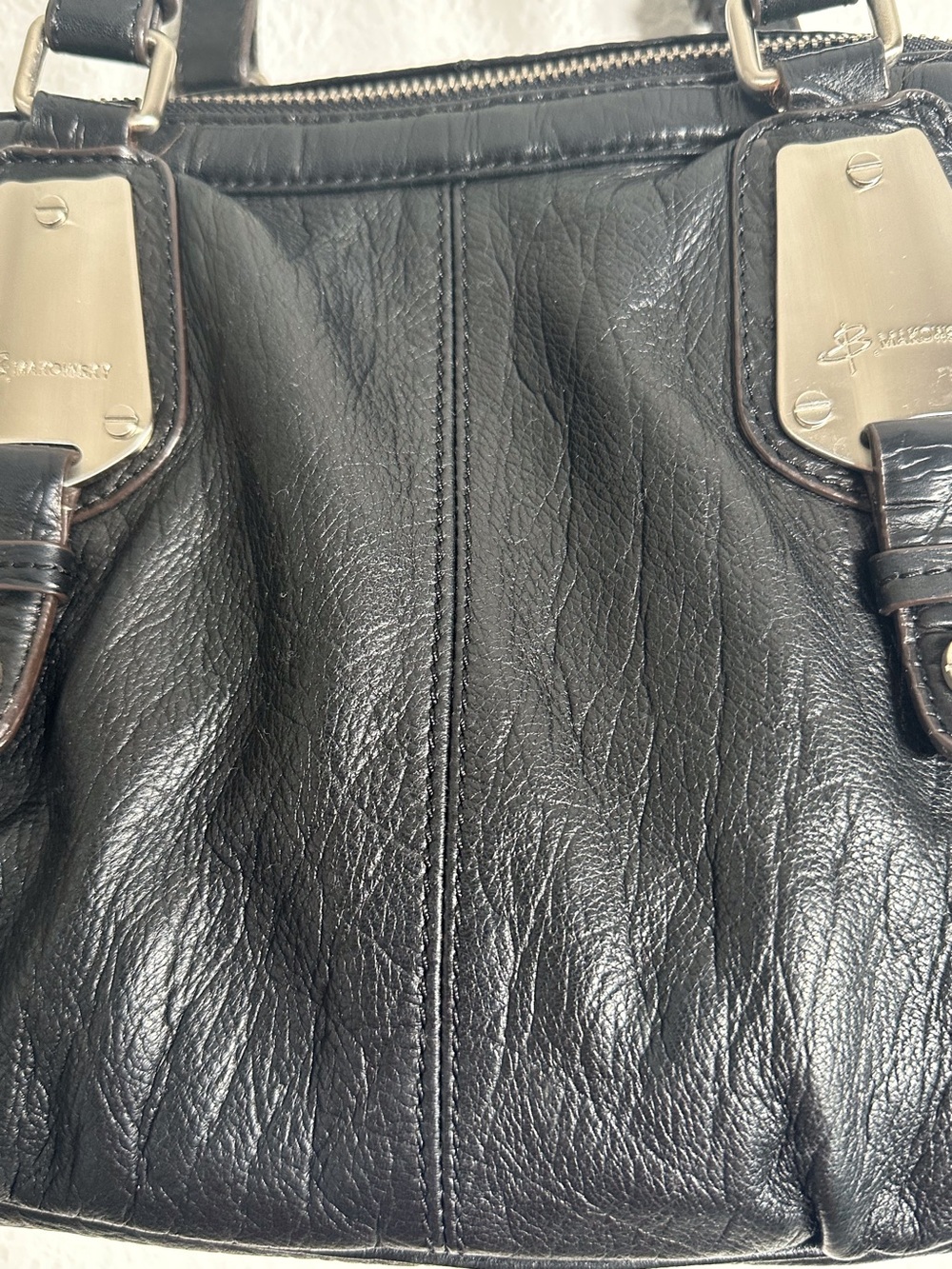 B Makowsky Black Leather Hobo Satchel Handbag - Picture 5 of 16